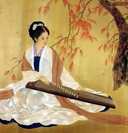古代仕女彈箏圖